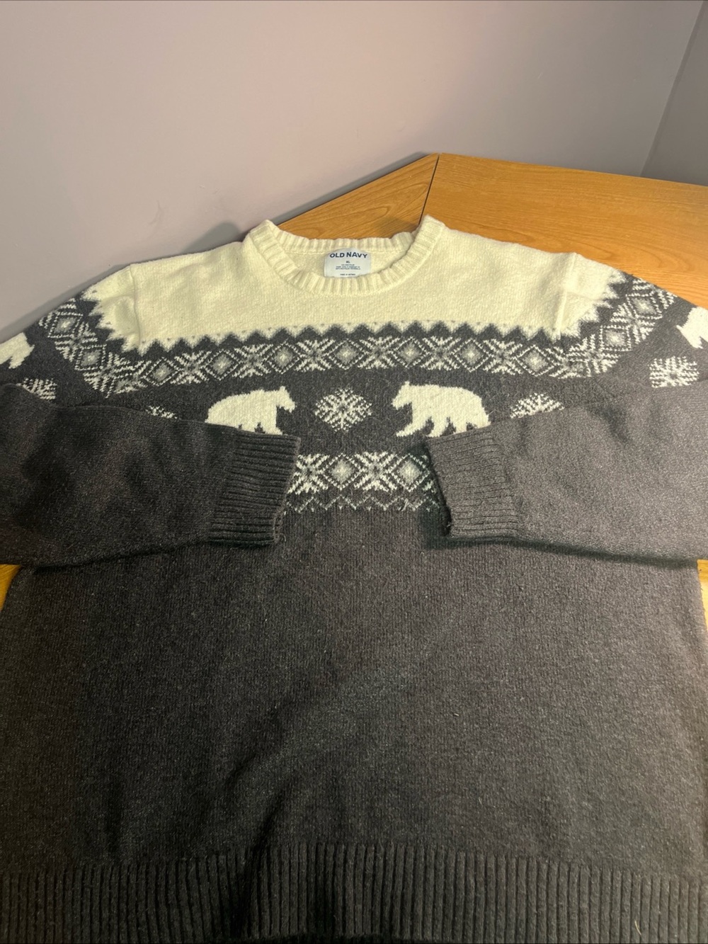 Old Navy Sweater Mens XL Ivory Gray Fair Isle Bear Nordic Snow Preppy Outdoors
